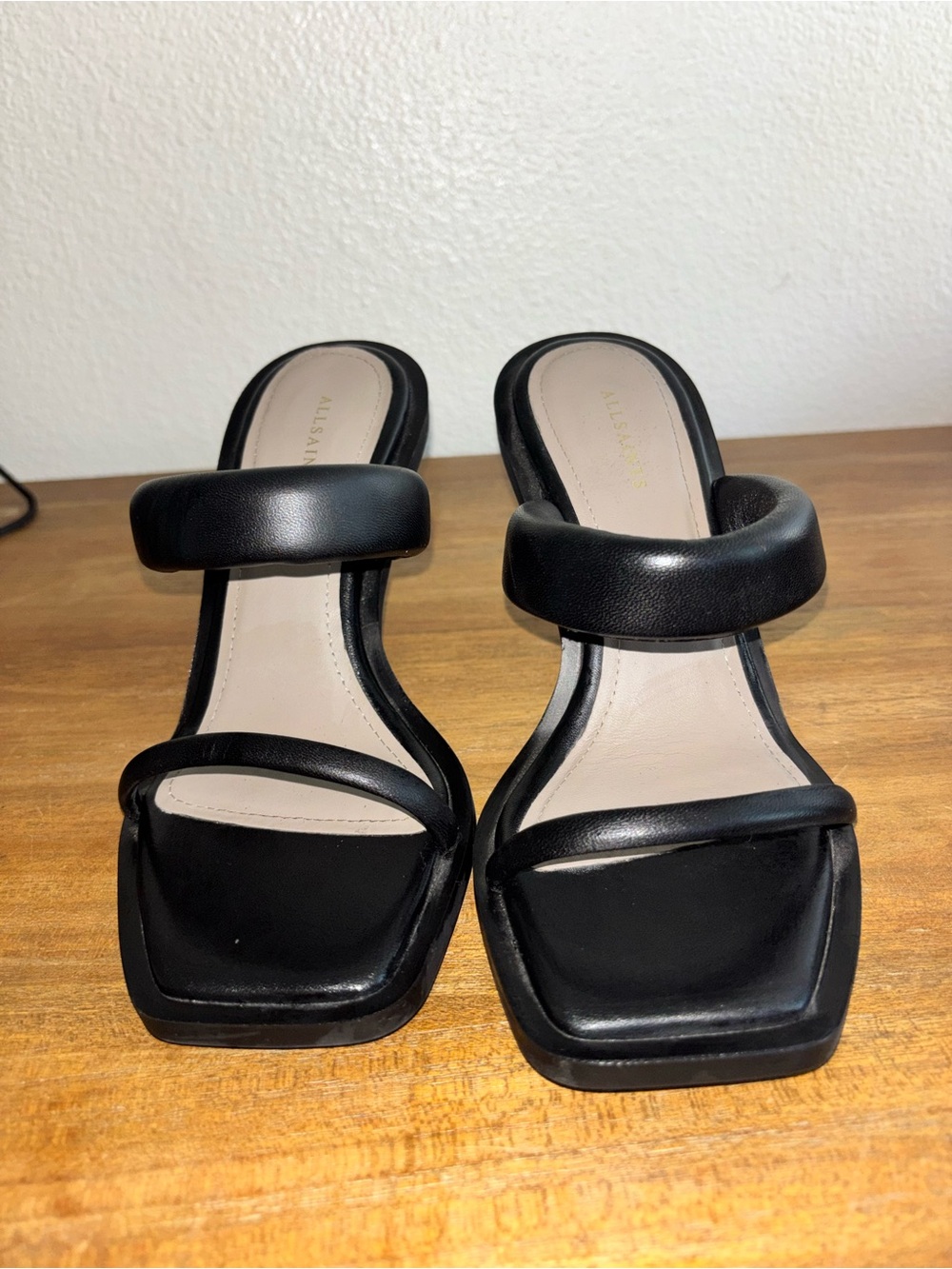All Saints Black Padded Double-Strap Mule Heels